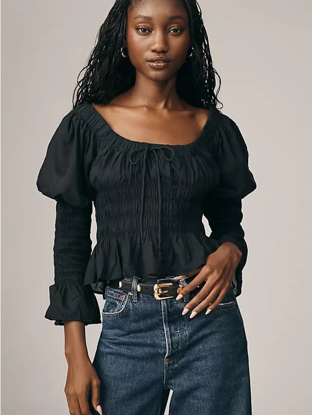 Anthropologie Cotton Black Babydoll Victorian Top Romantic Cottagecore S